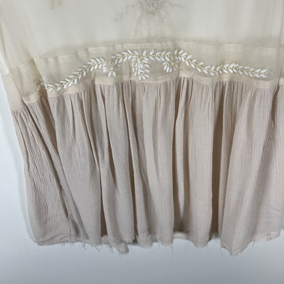 Free People Top Womens Cream Sheer Beaded Mesh Boho Lace Top Size M NWT Boho - Picture 11 of 11